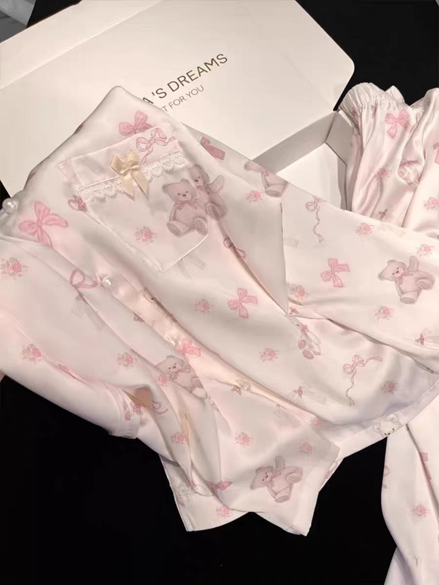 Pijama lụa gấu nơ hồng ngắn - dài đủ kiểu