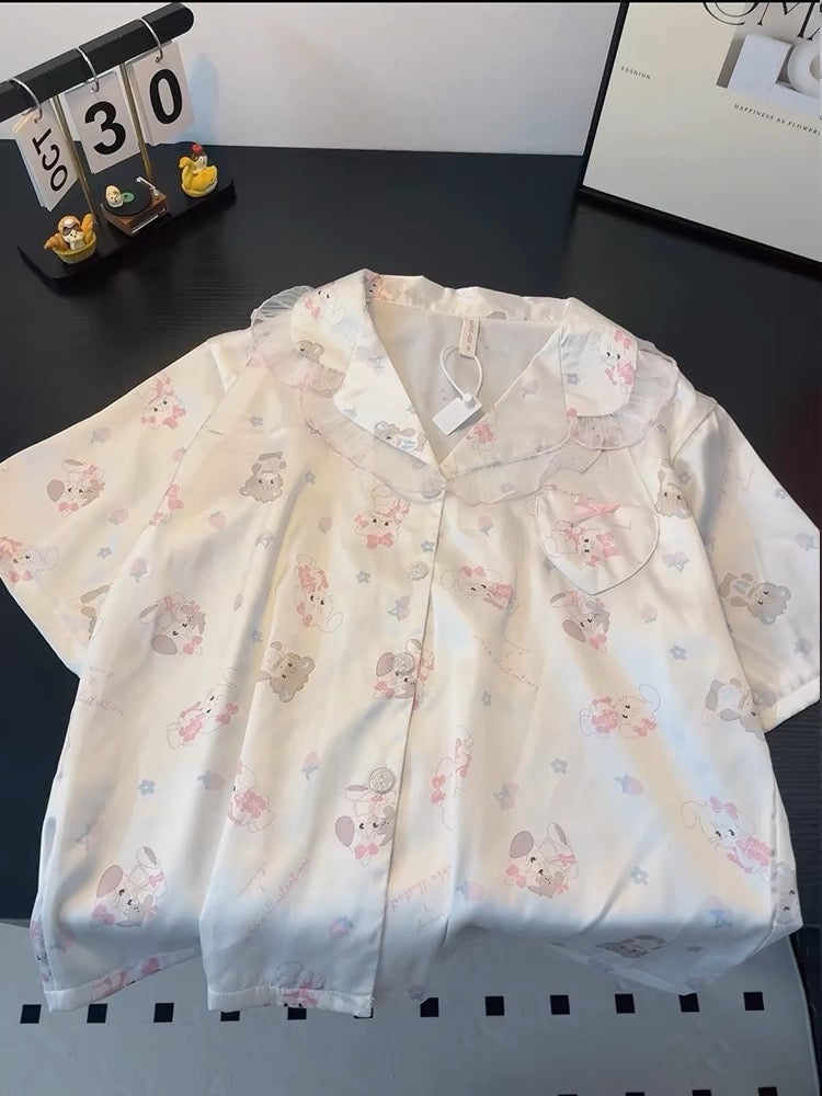 Pijama đùi phối voan mèo tiểu thư