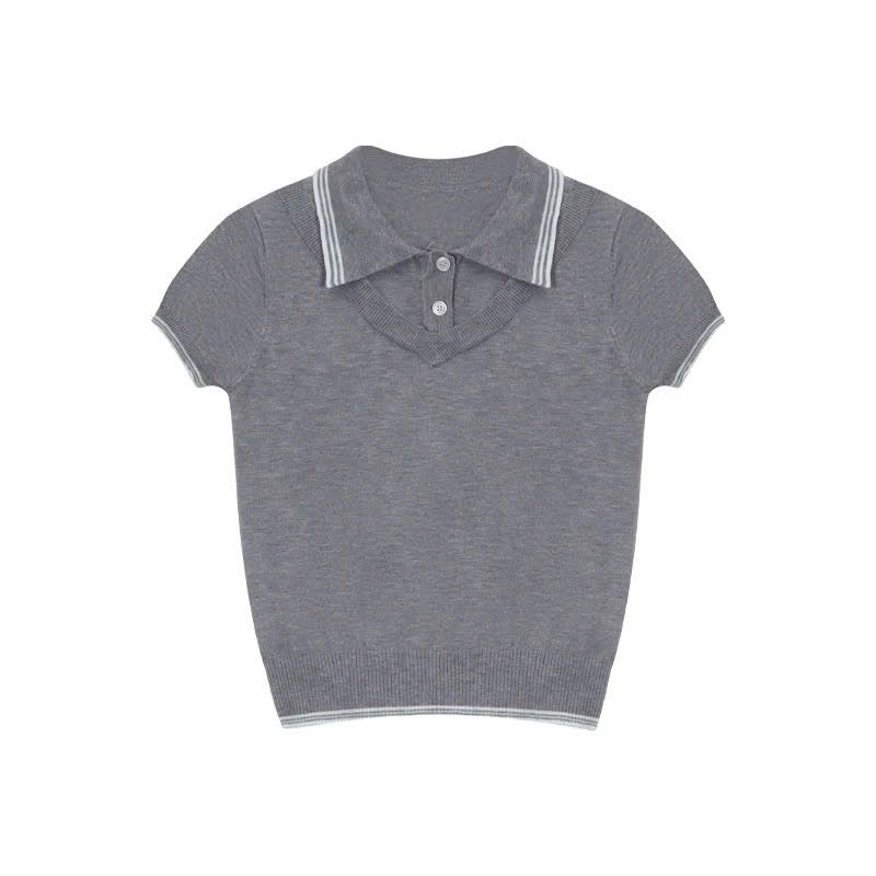 Set áo polo dệt mix chân váy