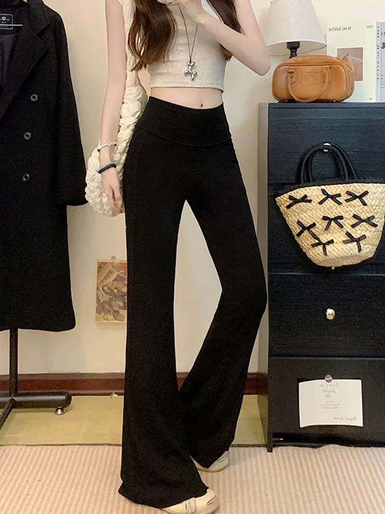 Quần thun ống loe lưng cạp cao