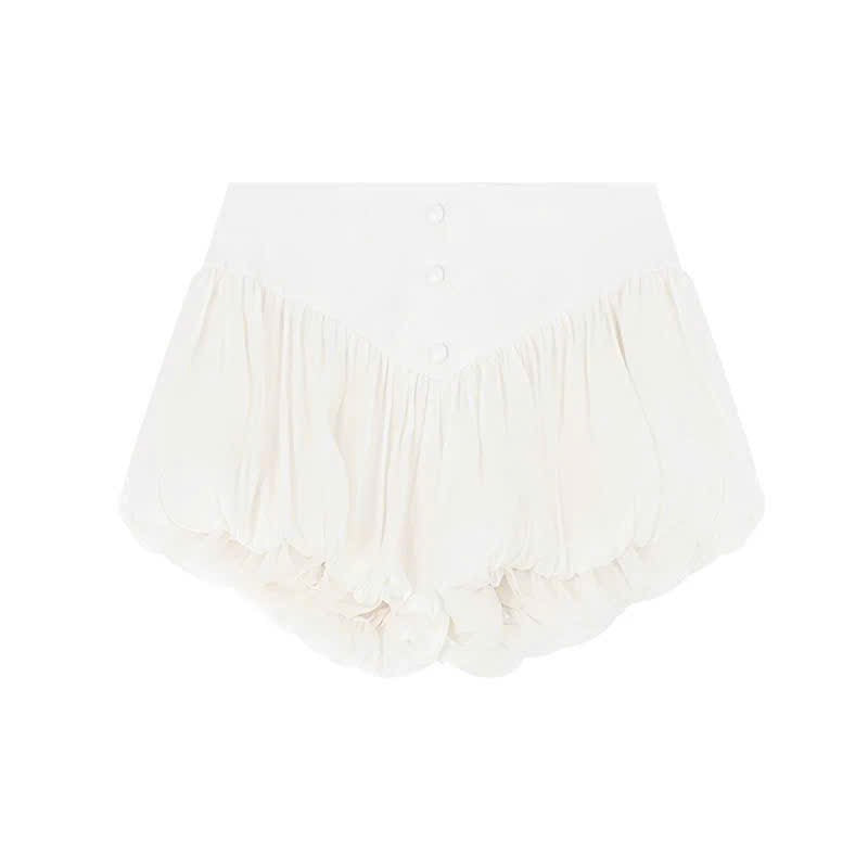 Set áo sơ mi tai thỏ dài tay phối quần bí cạp cao