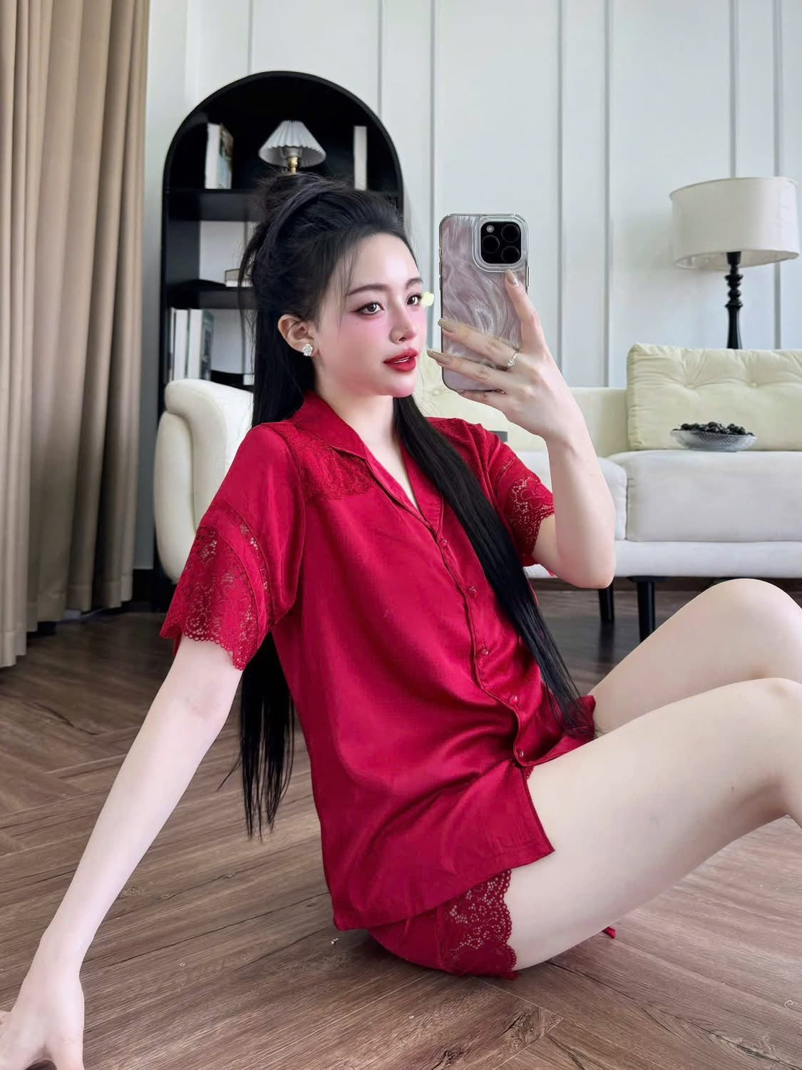 Bộ ngủ sọt lụa lạnh Hàn trơn cao cấp
