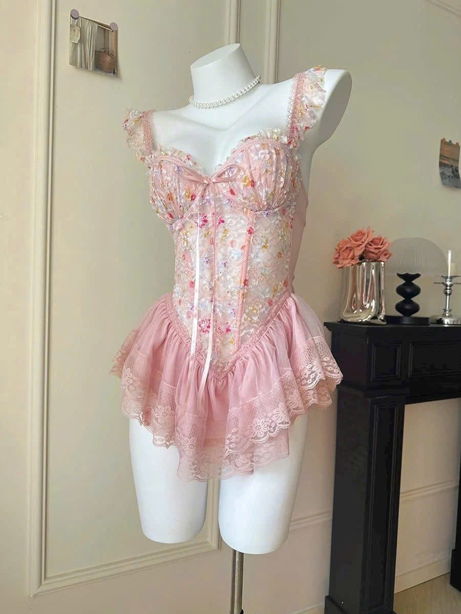 Váy ngủ 2 dây cúp ngực tone hồng