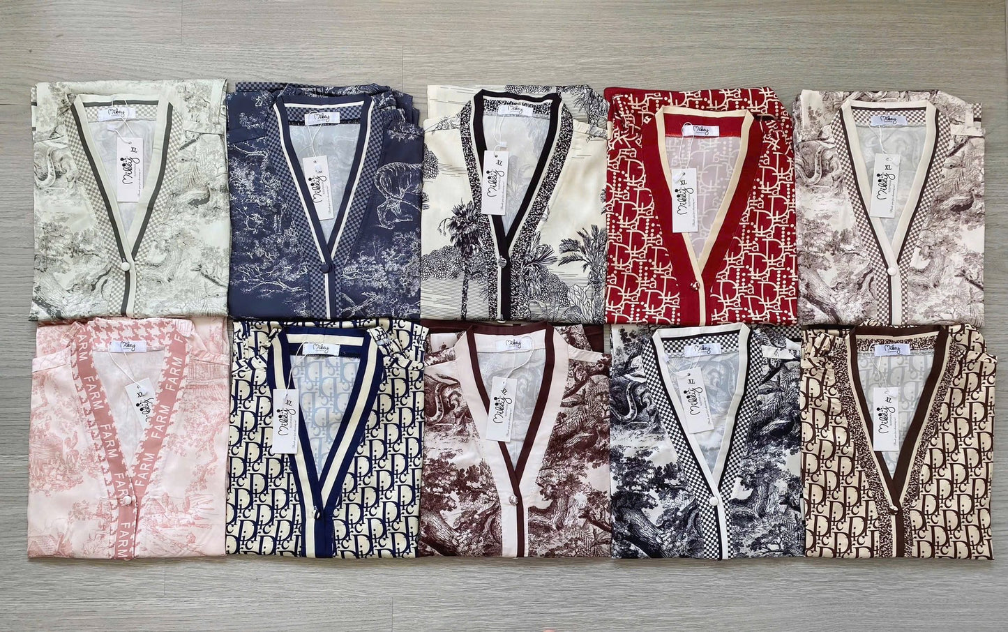 Pijama tay dài Mikey lụa Latin nút bọc cao cấp