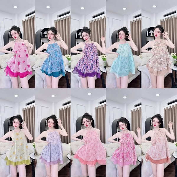 Set Yếm Voan Tơ 2 Lớp Quần Lụa Latin Cao Cấp