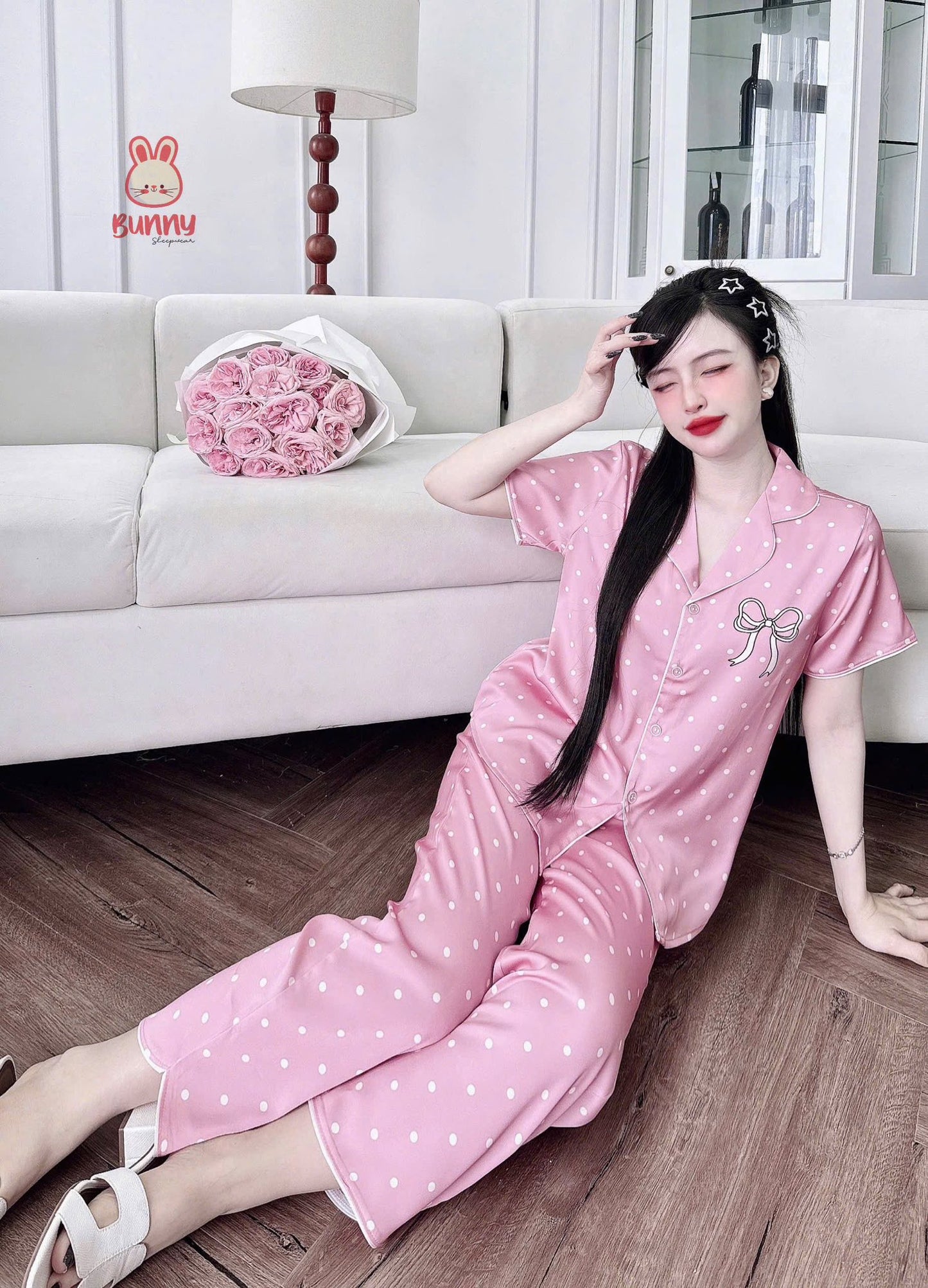 Đồ ngủ Pijama tay ngắn viền cong Bunny
