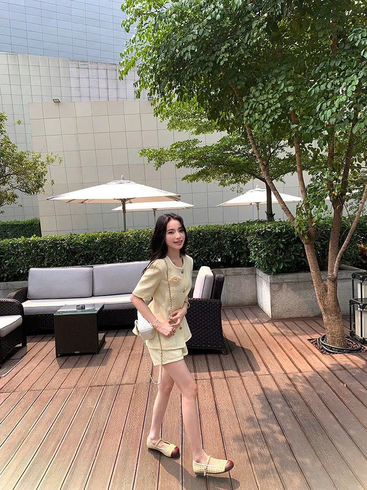 Set áo tay ngắn quần đùi dạ tweed