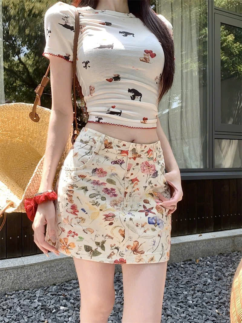 Chân váy hoa lá retro rộn ràng mùa hè