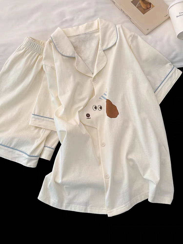 Pijama ngắn hình cún đội mũ