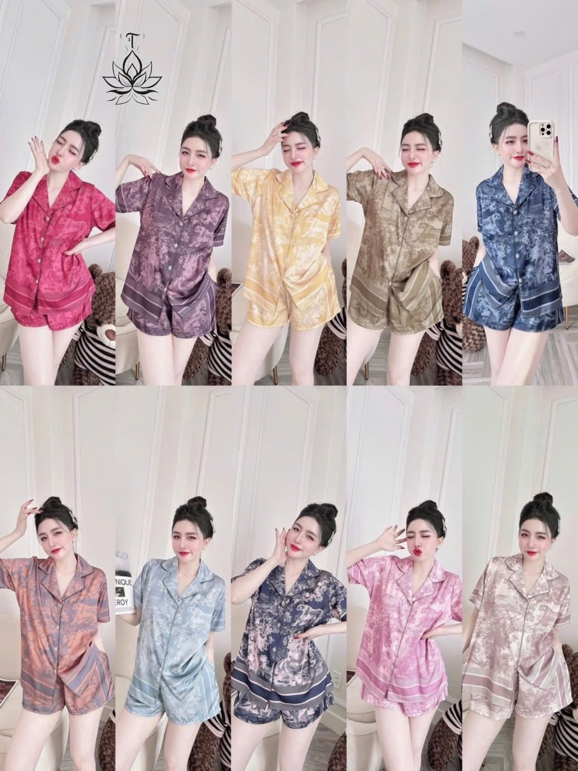 Pijama đùi cổ V viền lé nhẹ nhàng
