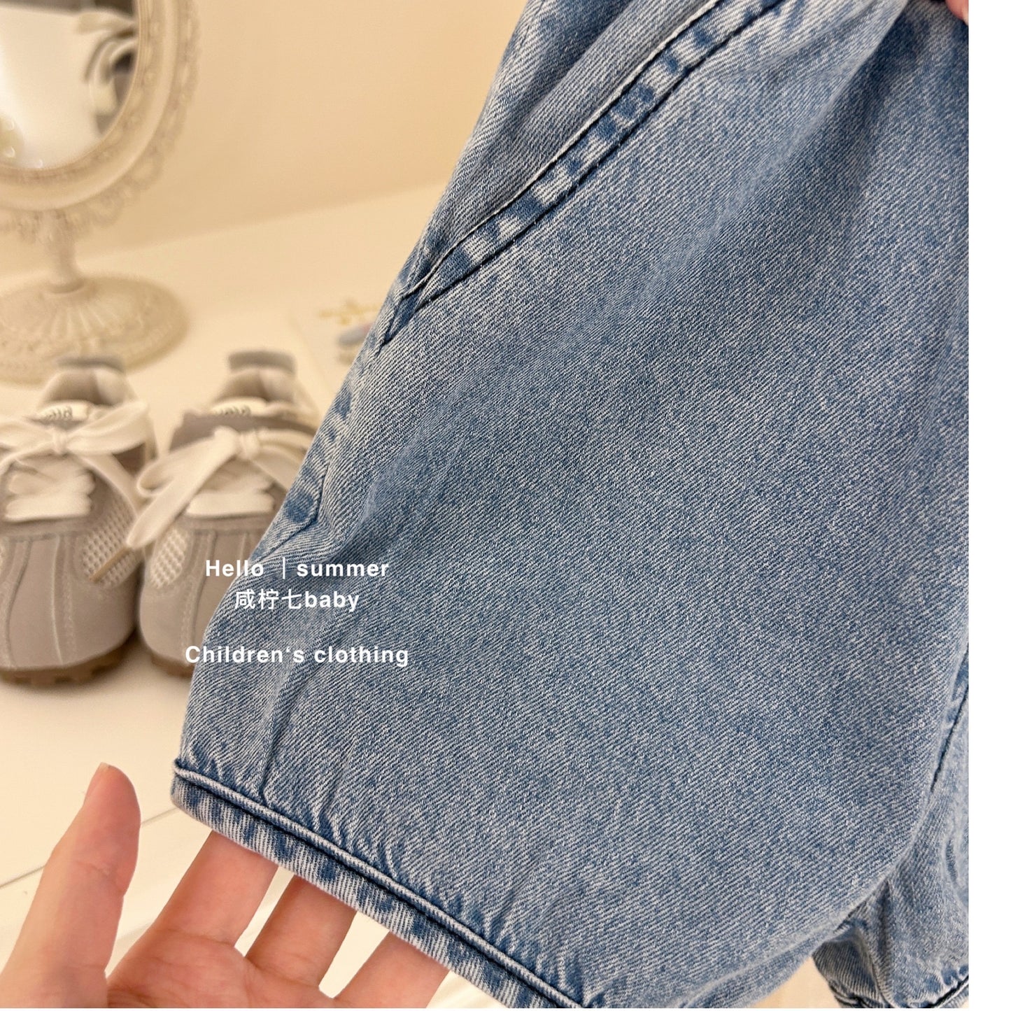Set 2 dây phối ren quần đùi denim bé gái