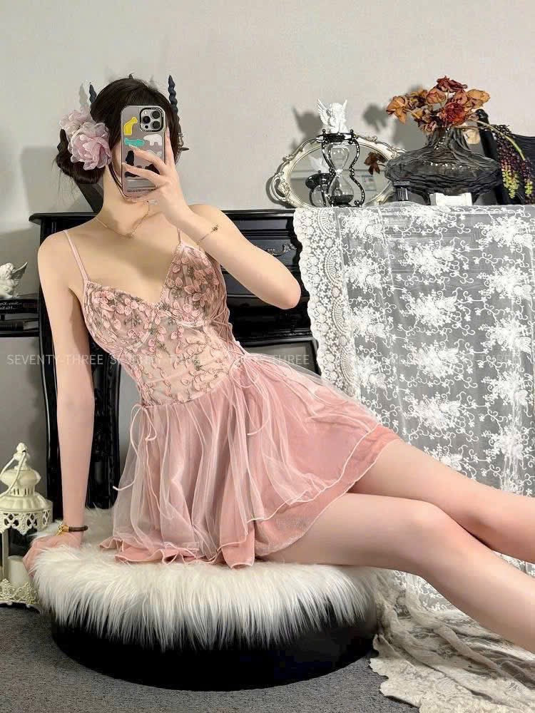 Váy ngủ 2 dây hồng công chúa
