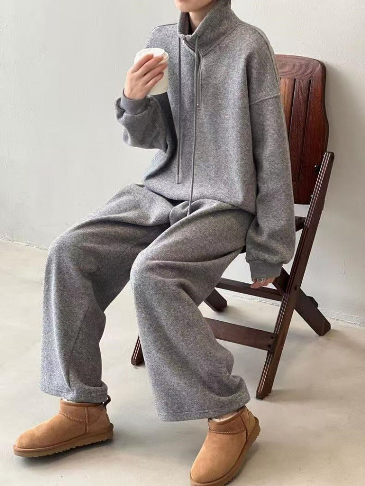 Bộ nỉ cổ đứng cao dày dặn khóa kéo