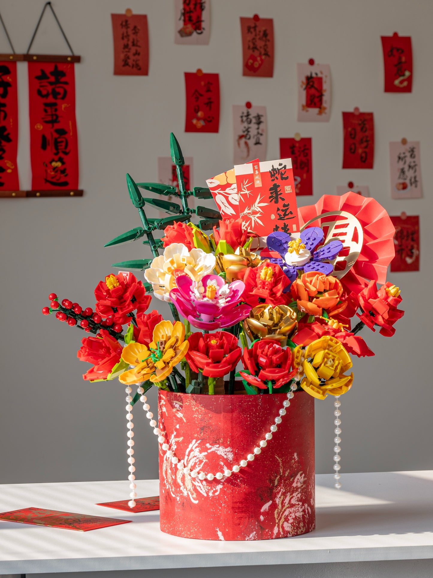 Lego hoa đỏ may mắn hỷ sự kèm hướng dẫn chi tiết