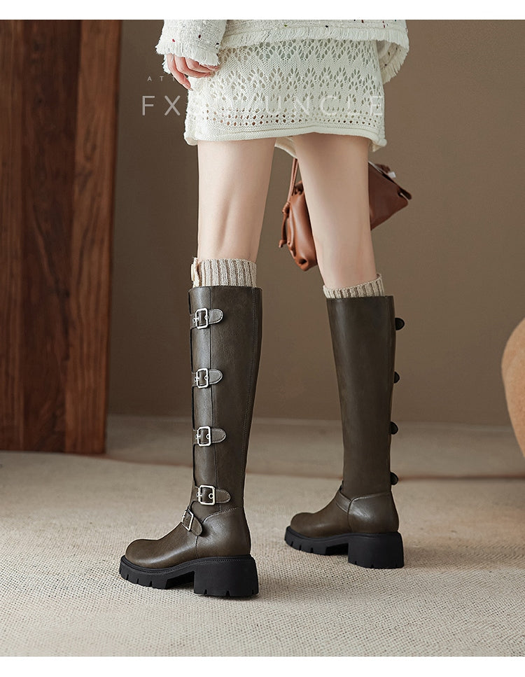 Giày boots cao cổ khóa kéo phong cách cao bồi