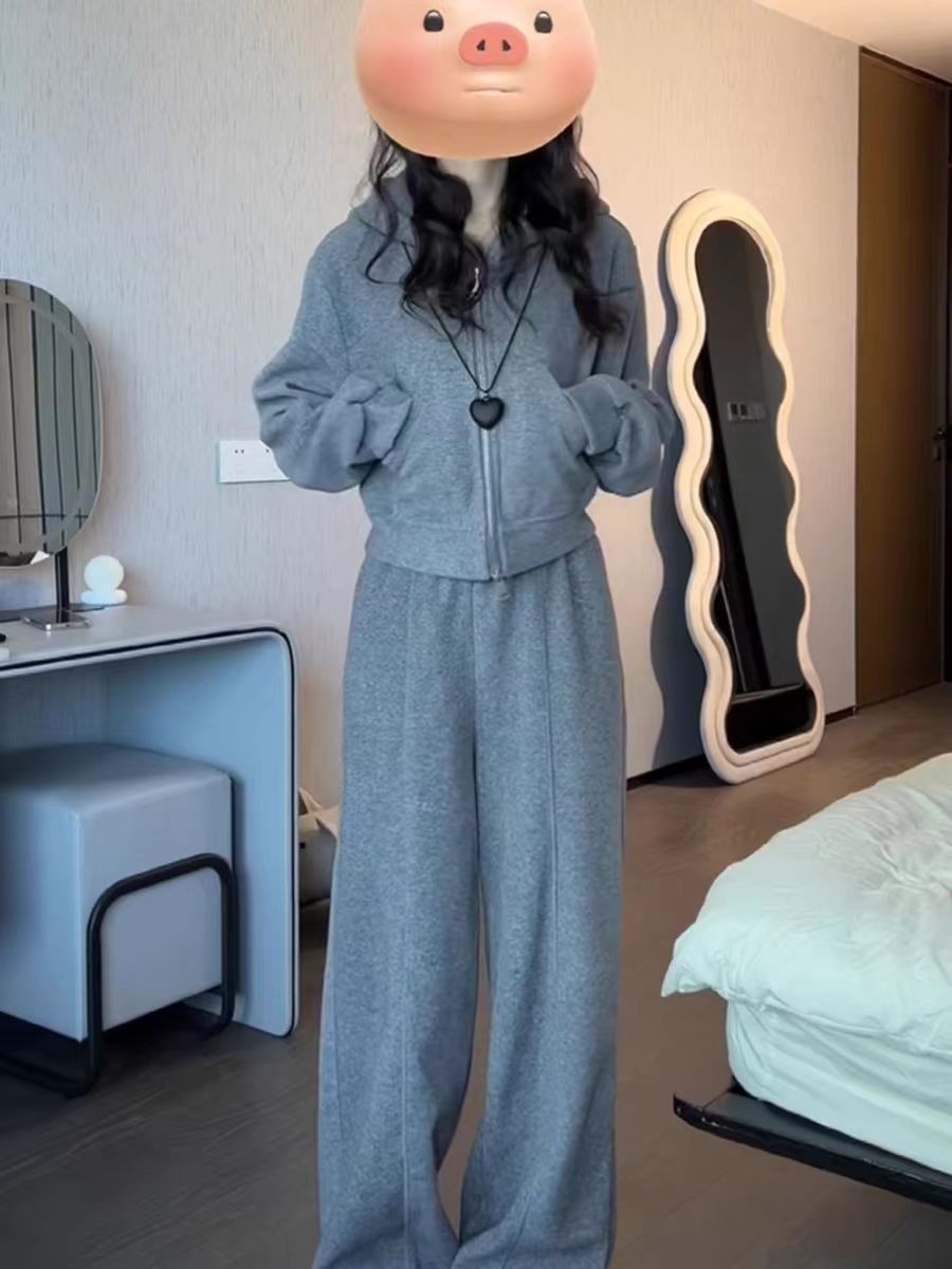 Bộ nỉ xám kèm áo khoác cotton set thu đông