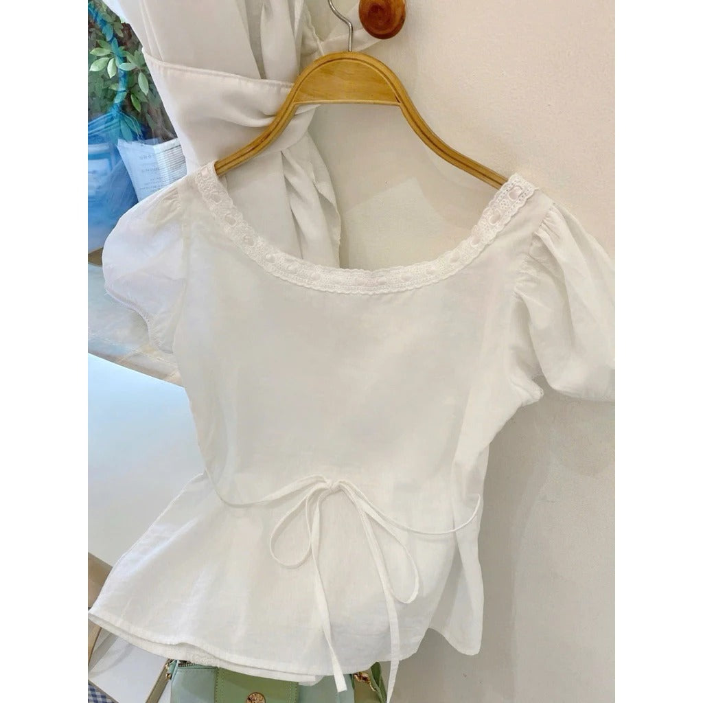 Áo cổ vuông tay bồng thắt nơ vintage local brand Việt Nam