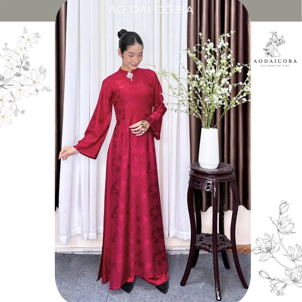 Áo Dài Tiểu Vũ Truyền Thống Cách Điệu Tay Loe Kèm Charm Hoa Đá
