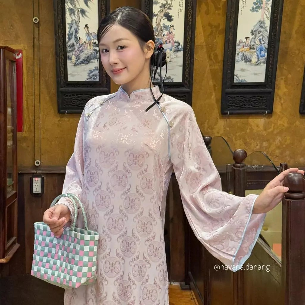 CÓ BIGSIZE - Áo dài lụa DU MIÊN in vân hoa 3D kèm quần Satin