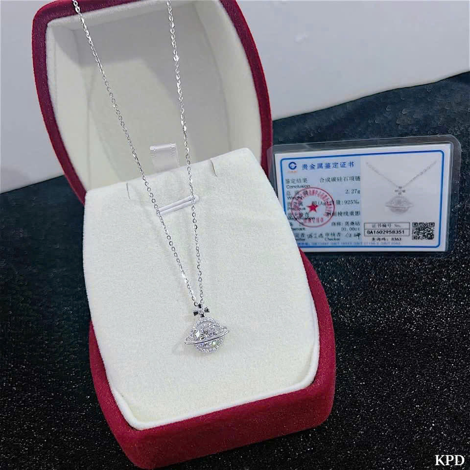 Dây chuyền Moissanite xi kim mặt sao Thổ