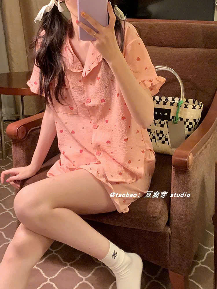 Pijama ngắn hồng tim