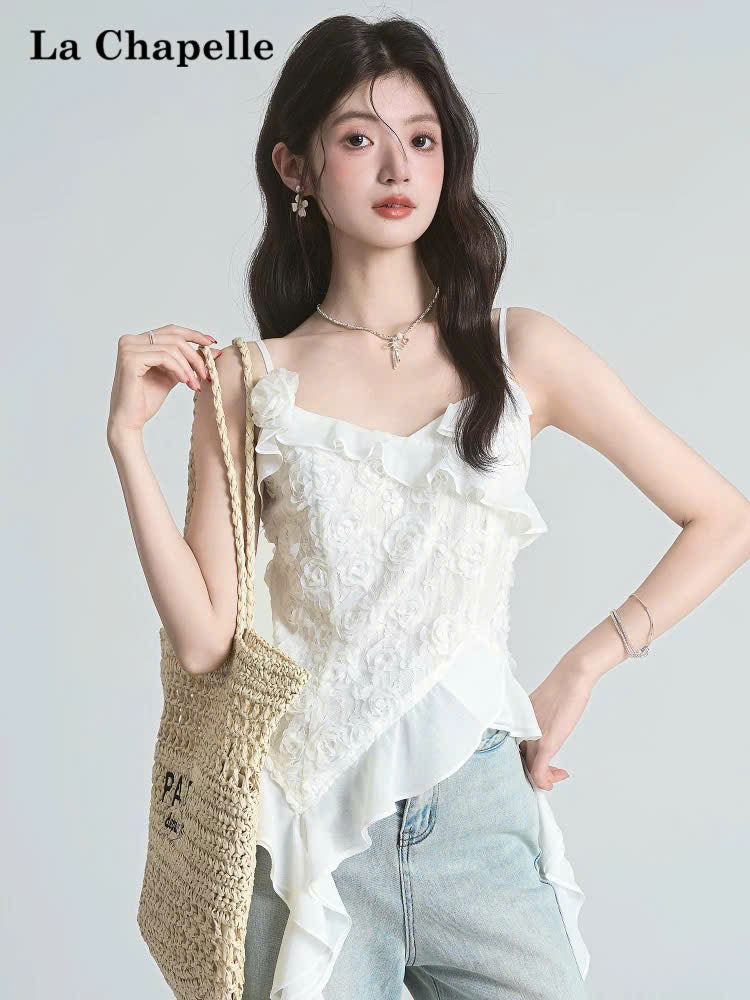 Áo 2 dây phối hoa trắng dây tua rua