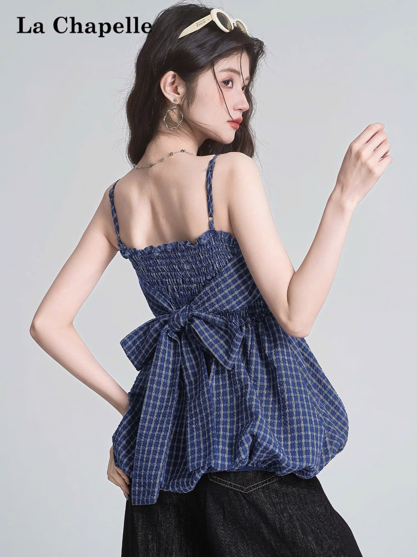 Áo 2 dây dáng bí bồng bềnh caro cột nơ xinh cực