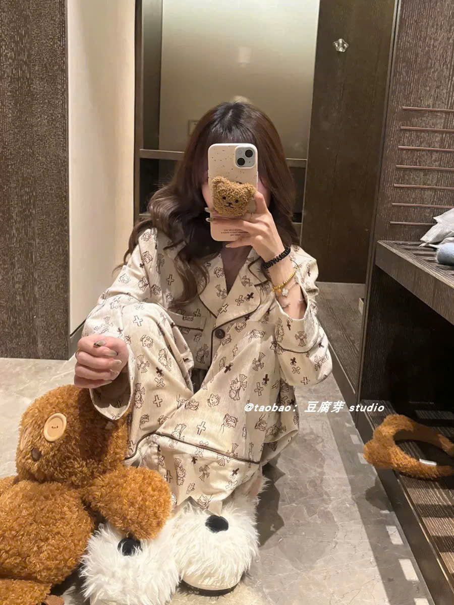 Pijama tay dài quần mèo dễ thương sang chảnh