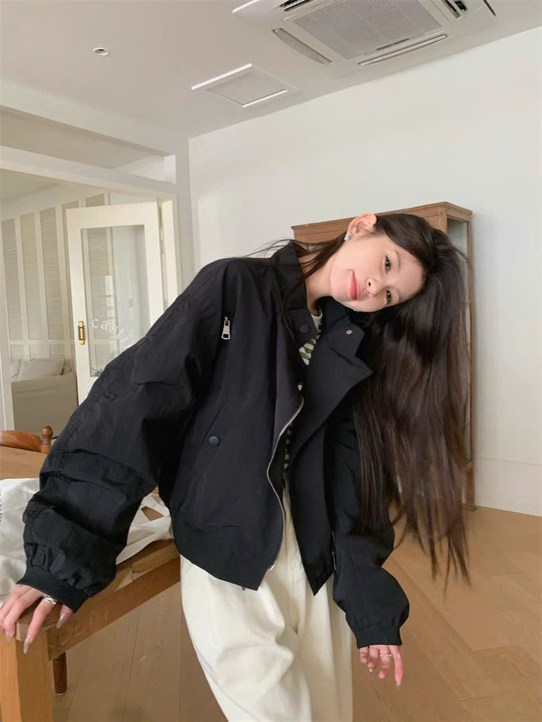 Áo khoác jacket cổ đứng thanh lịch mùa thu