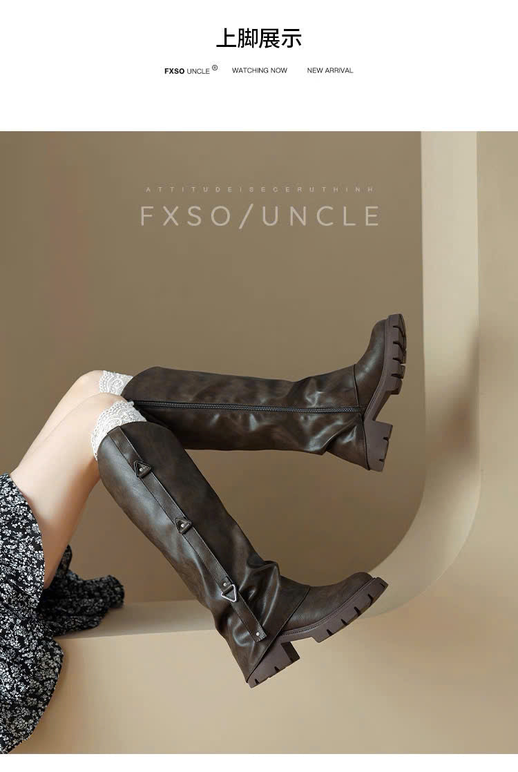 Giày boots cao cổ da mềm đế dày