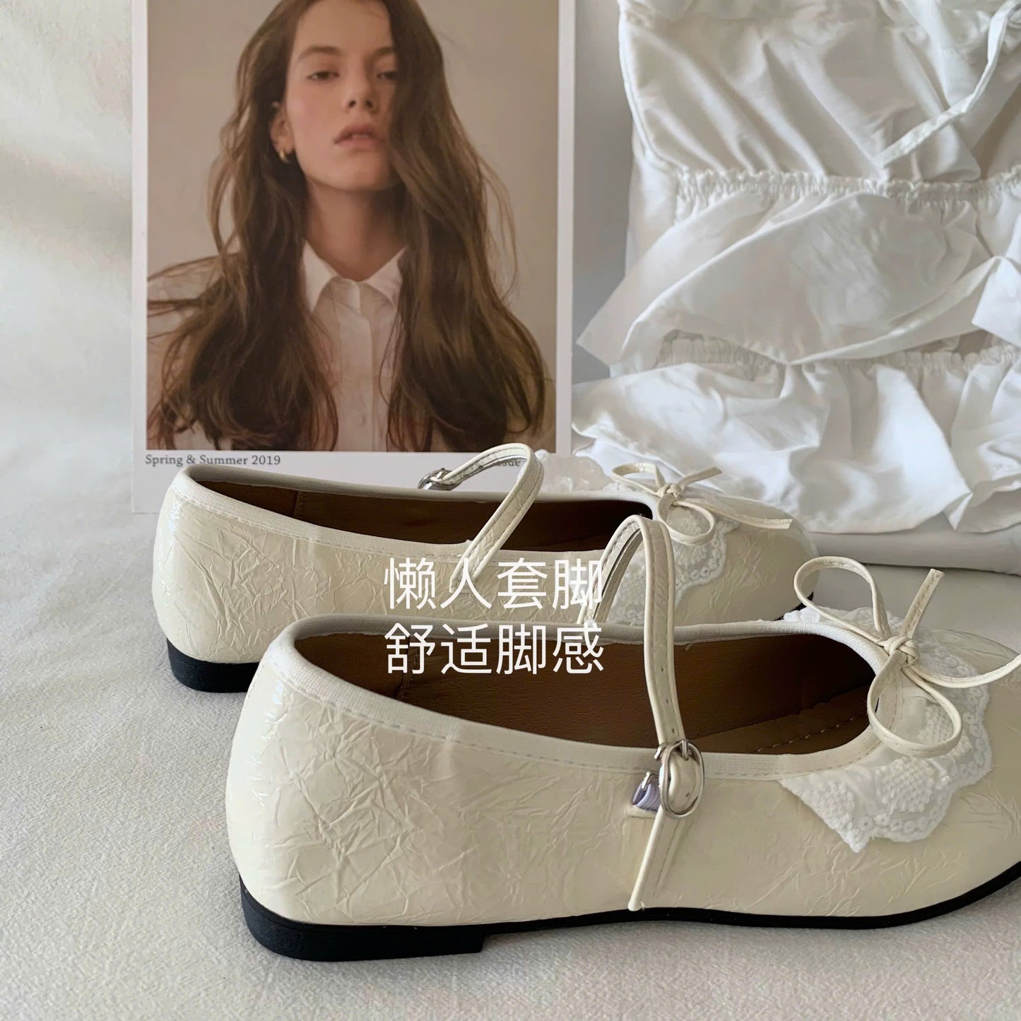 Giày búp bê phối nơ ren bánh bèo