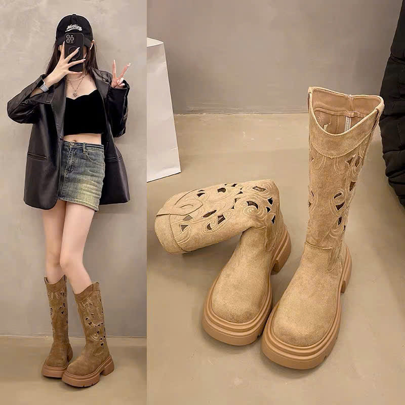 Boots cổ cao họa tiết lỗ
