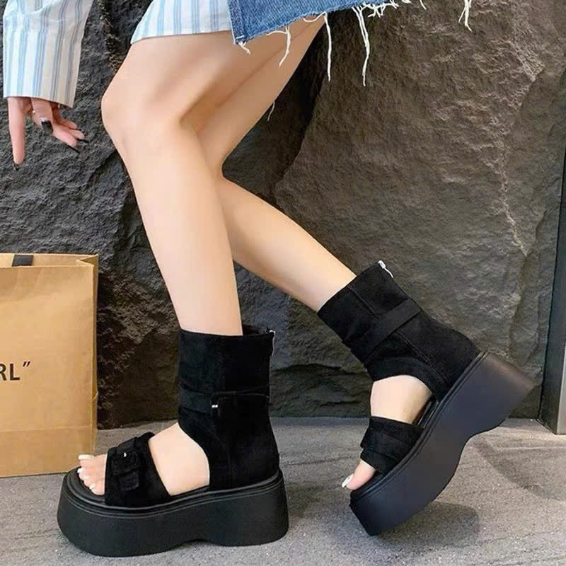 Boots sandal quai ngang đế cao