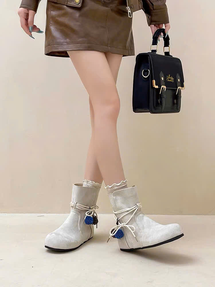 Boots da cổ thấp cột dây bombom