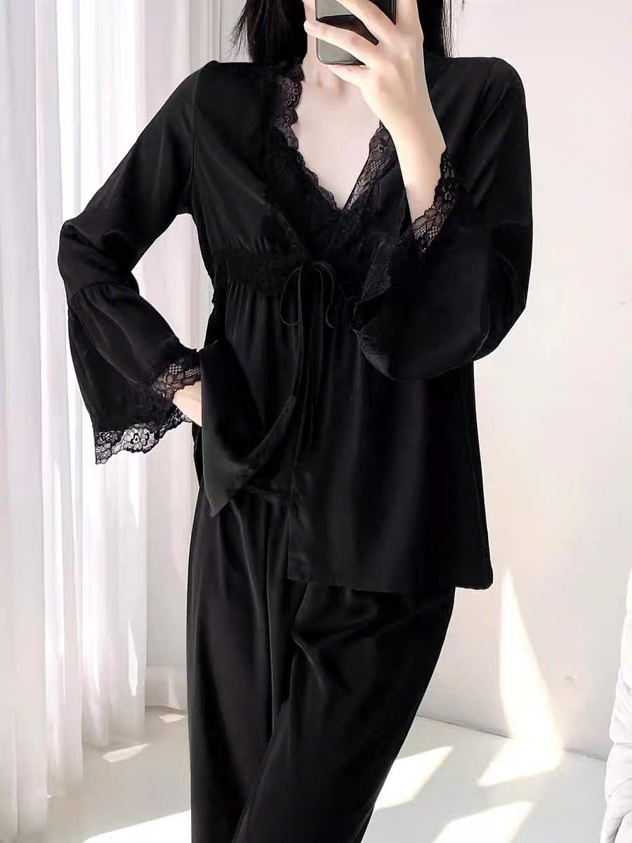 Bộ ngủ lụa 2 dây quần dài kèm áo choàng
