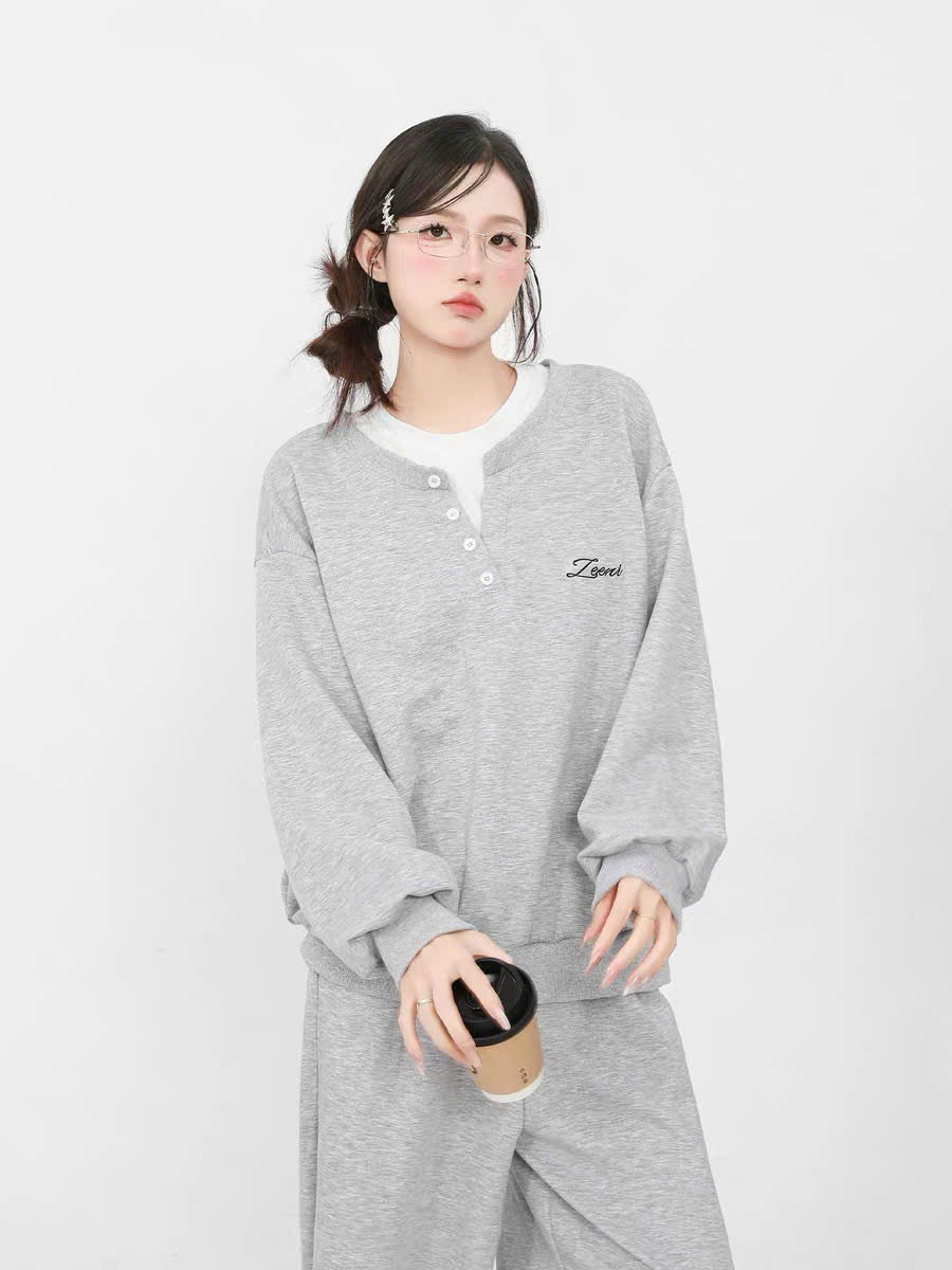 Set áo sweater phối áo thun và quần suông xám nhạt (có tách lẻ)