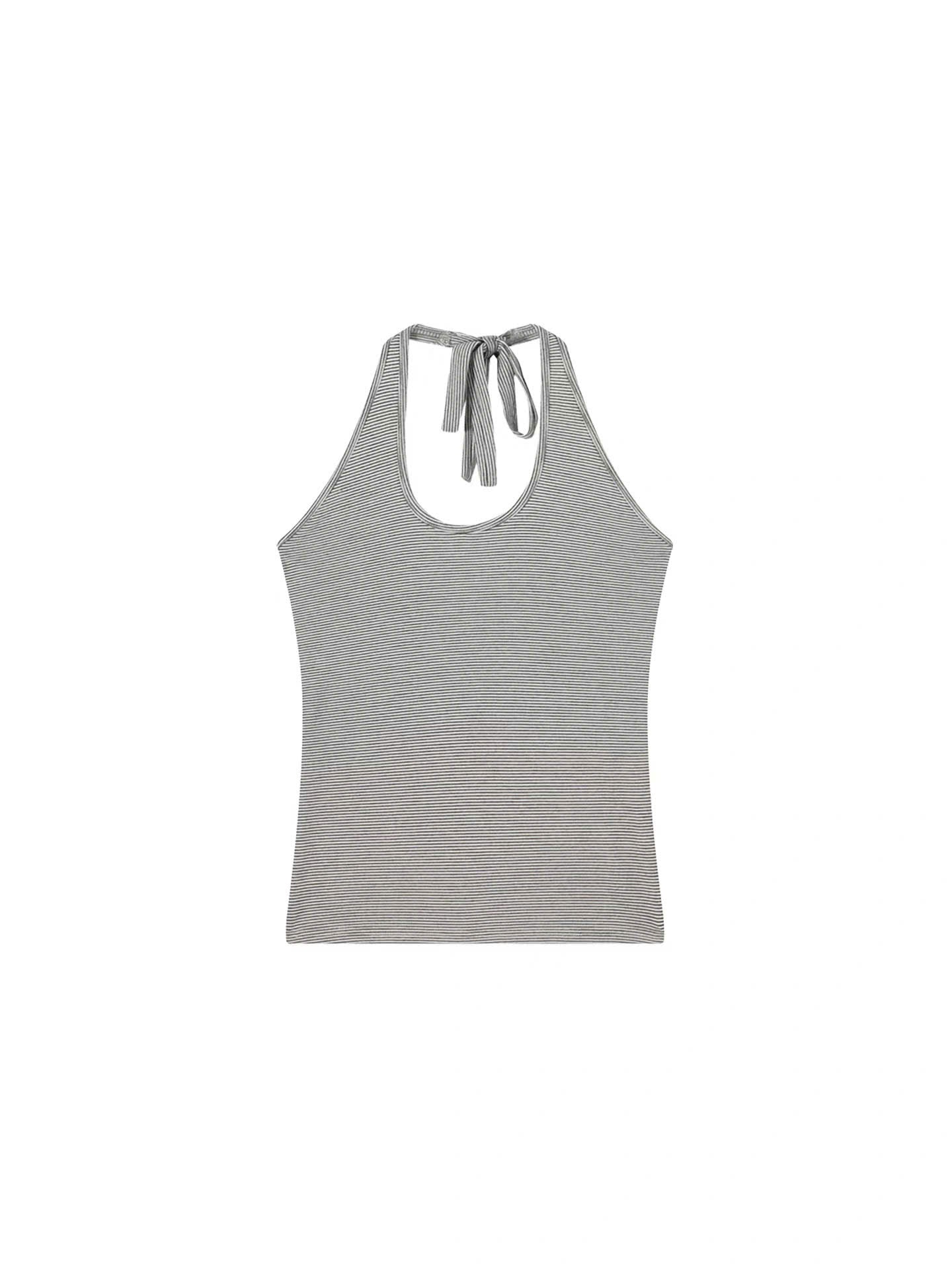 Set áo yếm sọc ngang và sweater cổ V dây rút
