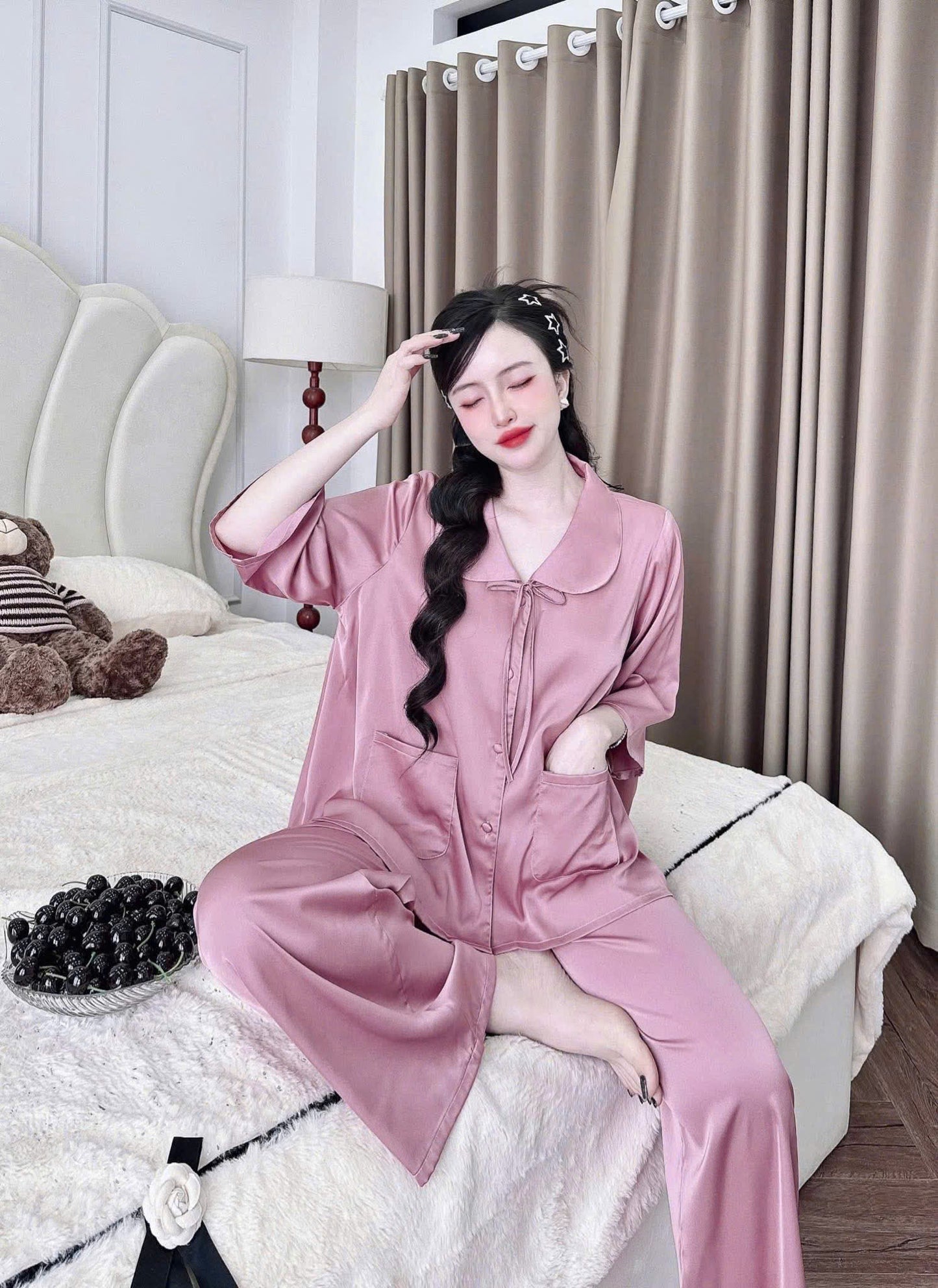 Bộ Dài Tiểu Thư Tay Loe 2 Túi Lụa Latin dưới 70kg