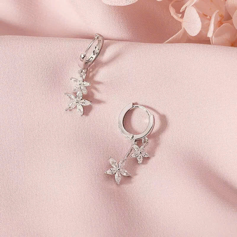 Khuyên tai bạc tròn hoa đính đá đung đưa
