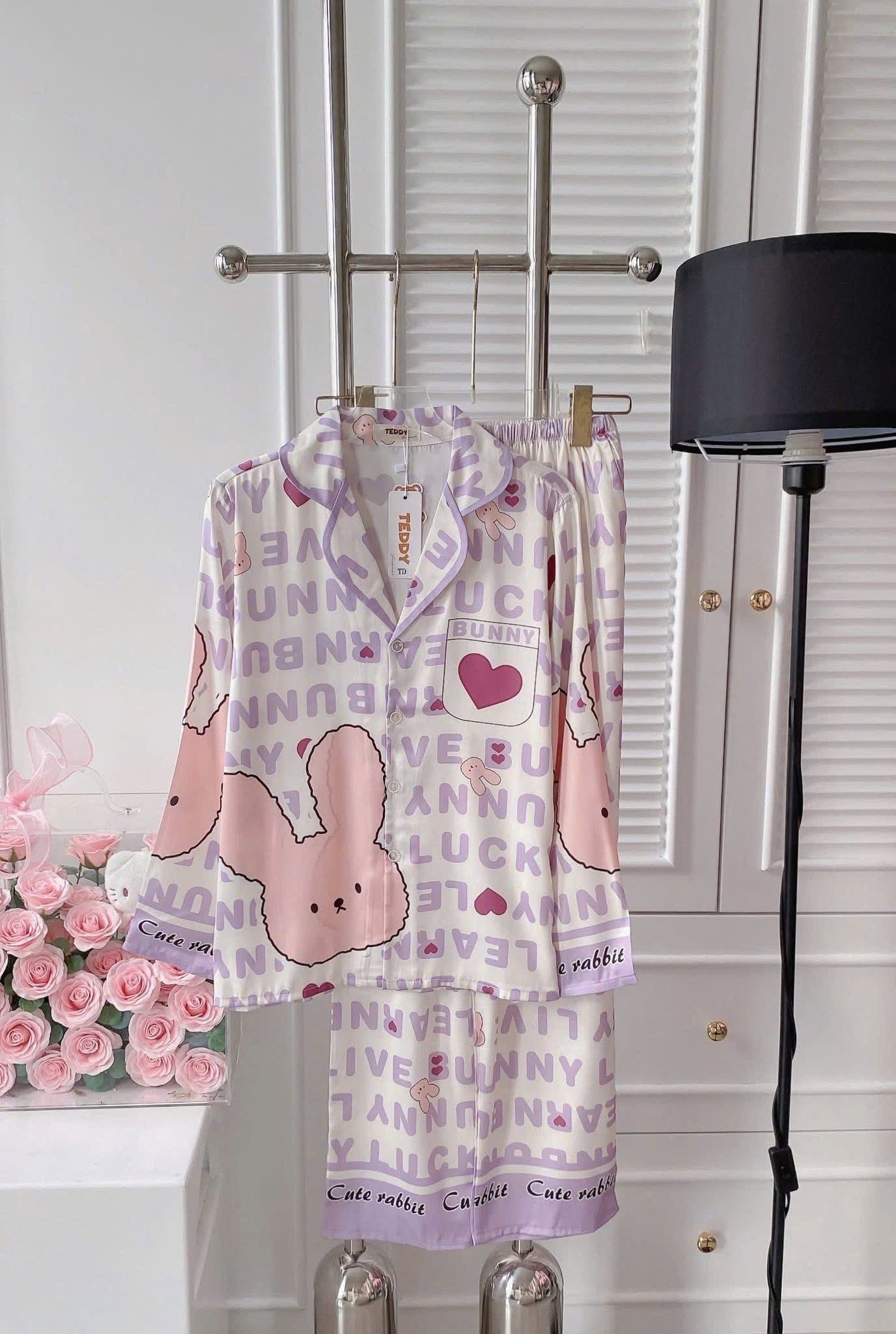 Bộ ngủ mới tay dài teddy latin form truyền thống