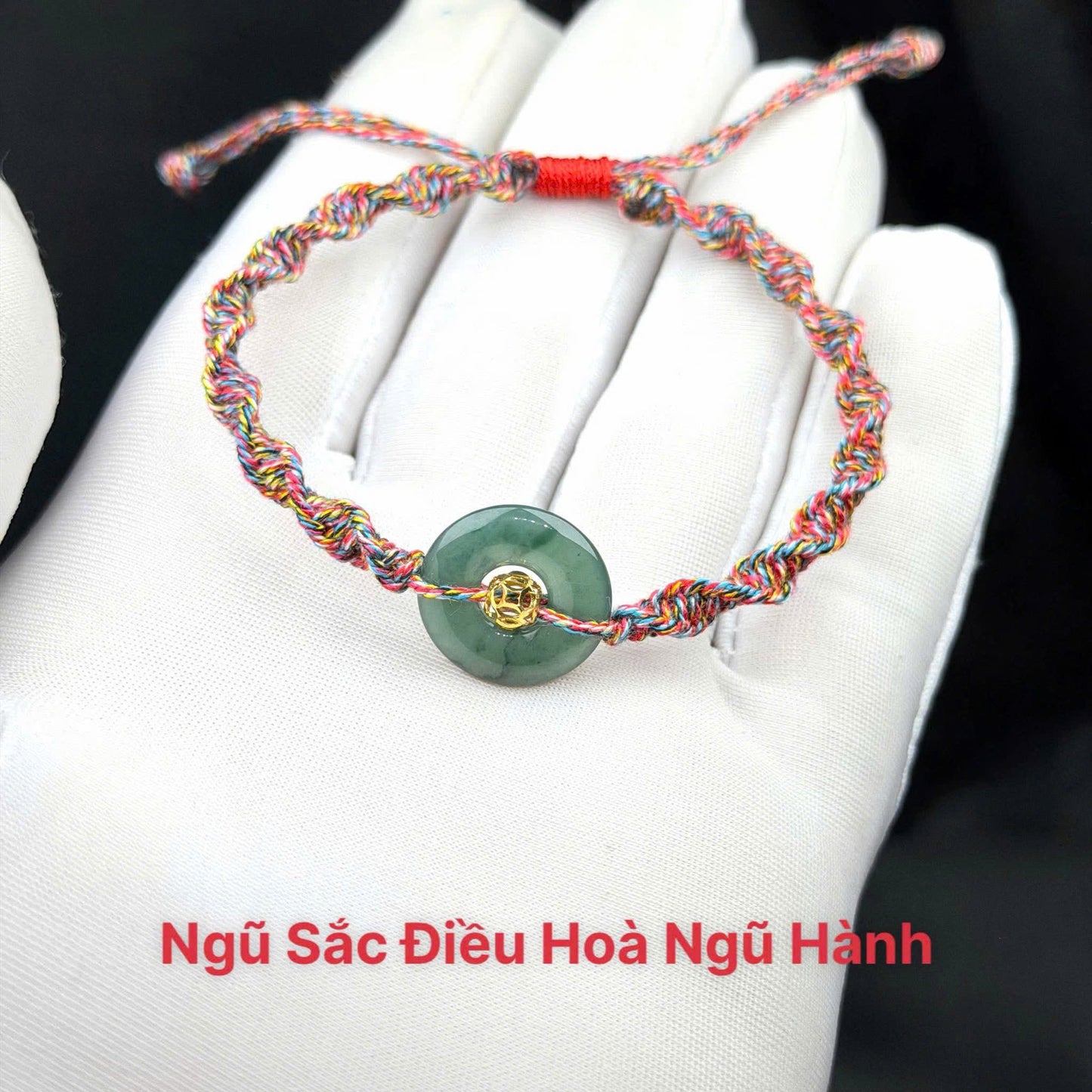 Vòng tay đồng điếu hippi, mix ở giữa là cầu kim tiền vàng 10k