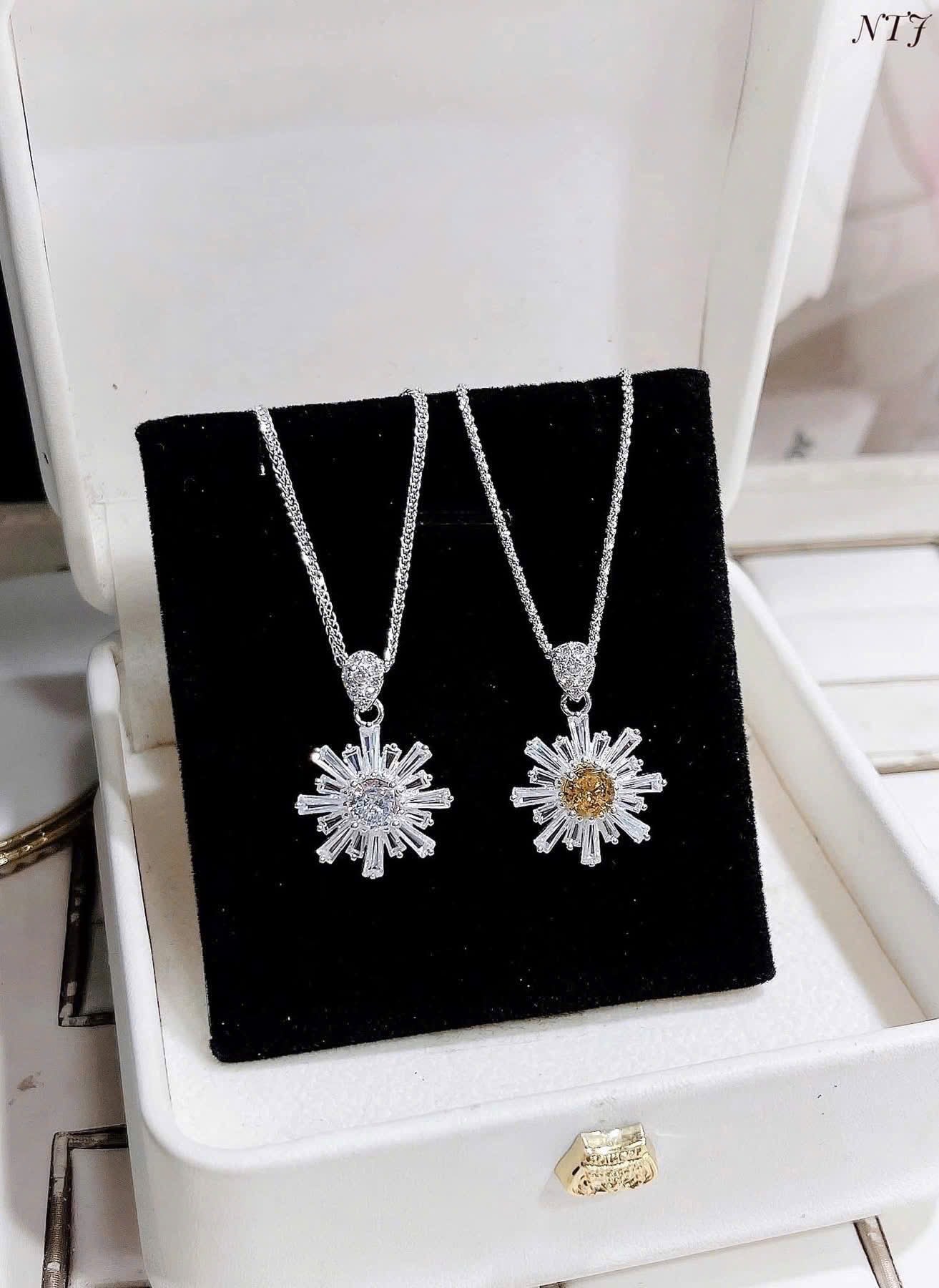 Bộ khuyên tai & dây chuyền bạc sáng
