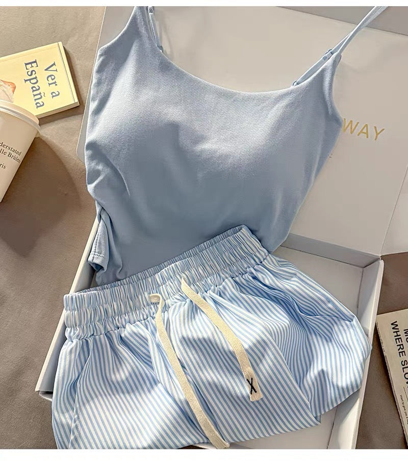 Set 2 dây trơn mút lót và quần đùi sọc dây rút