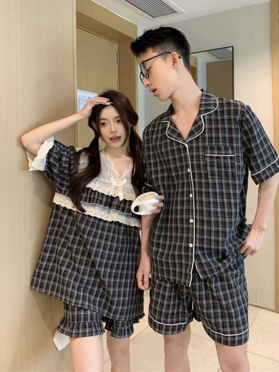 Đồ ngủ đôi ngắn caro viền đen 2 bộ chỉ 62$