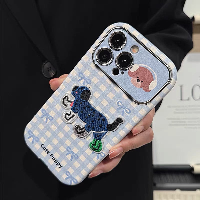 Ốp lưng IP cún caro xanh kèm dây đeo tay