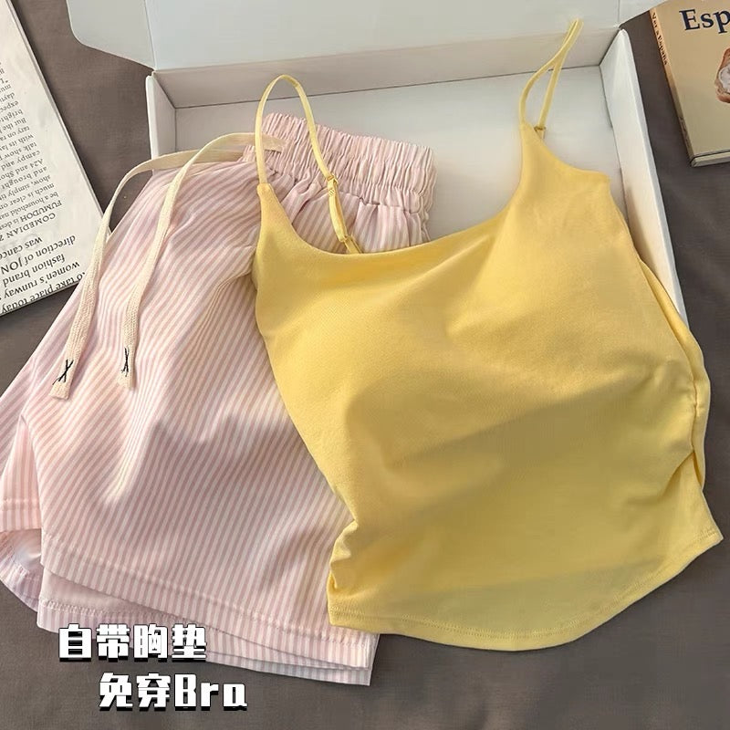 Set 2 dây trơn mút lót và quần đùi sọc dây rút