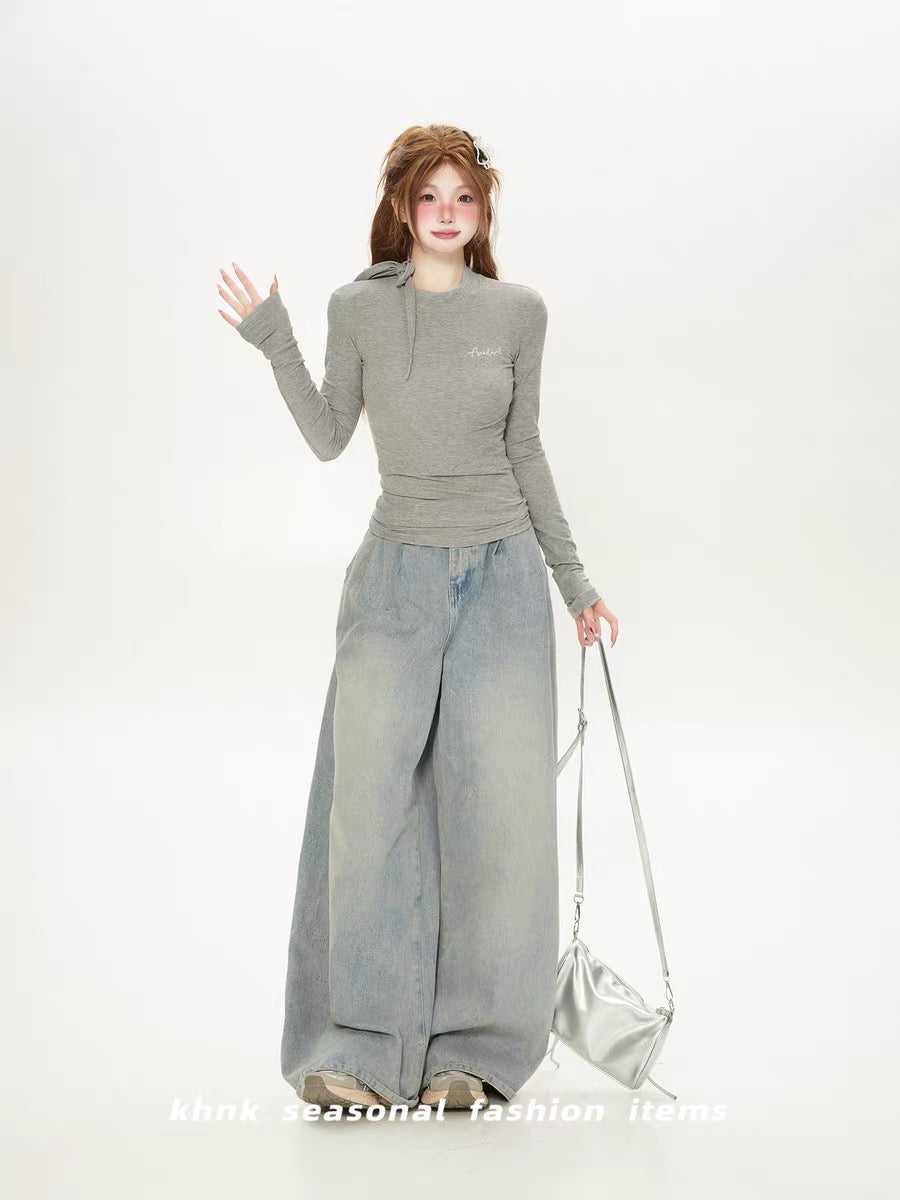 Áo thun ôm body tay dài cột cổ