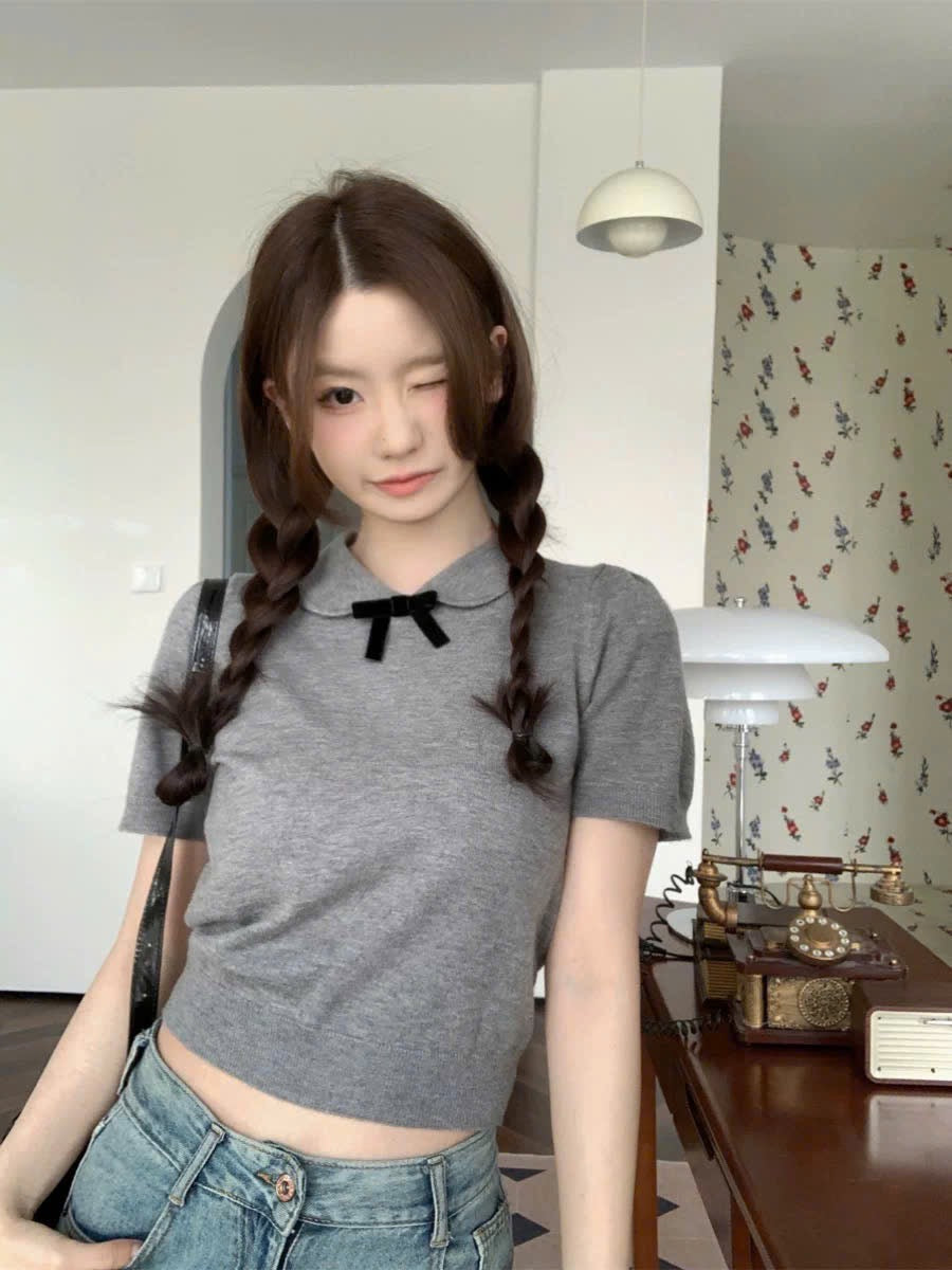 Áo polo đính nơ tiểu thư