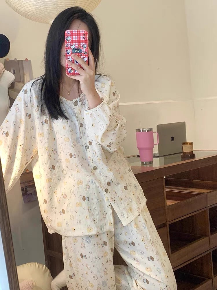 Bộ ngủ hoạt hình cổ tròn dài - ngắn