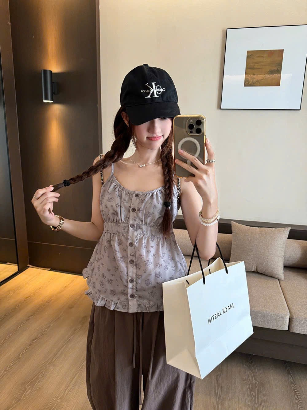 Set xinh áo 2 dây hoa nhí dễ thương phối cùng quần suông